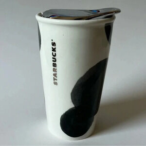 Starbucks 2014 Ceramic Black & White Polka Dot 10oz Travel Tumbler